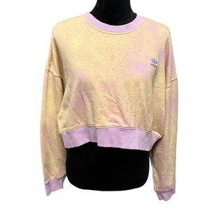 Adidas Originals Cropped Sweatshirt Yellow and Lilac Splatter Print Size L.